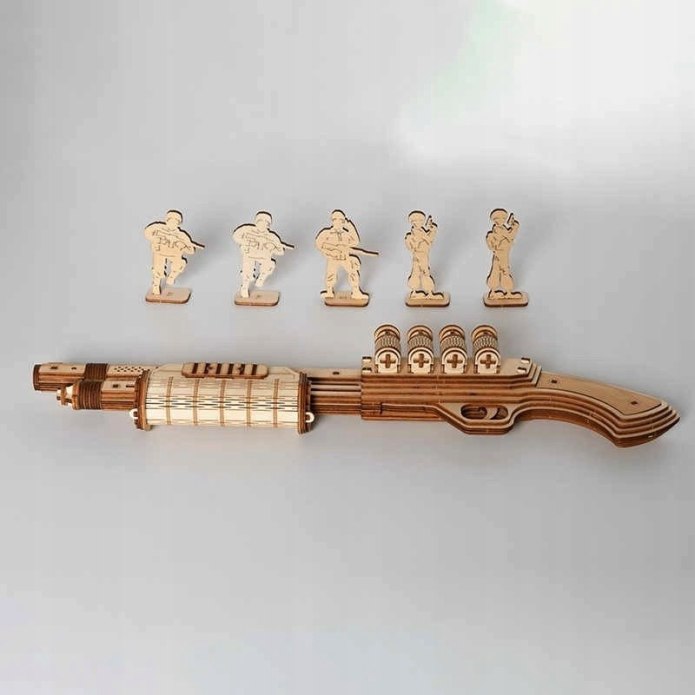 Puzzle 3D drewniane Strzelba pistolet na gumki Robotime